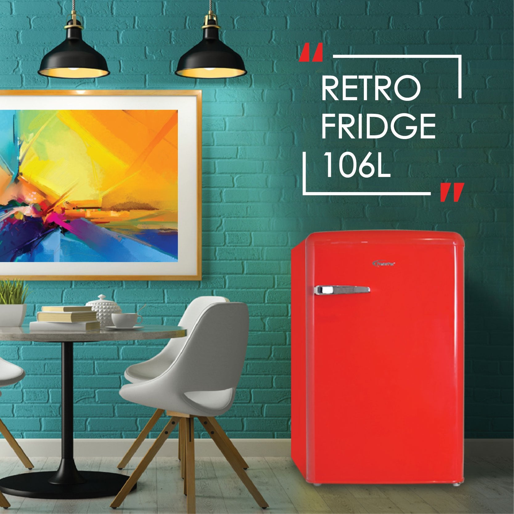 PowerPac 106L 1 Door Retro Fridge with Freezer - Retro Red (PPF108R)