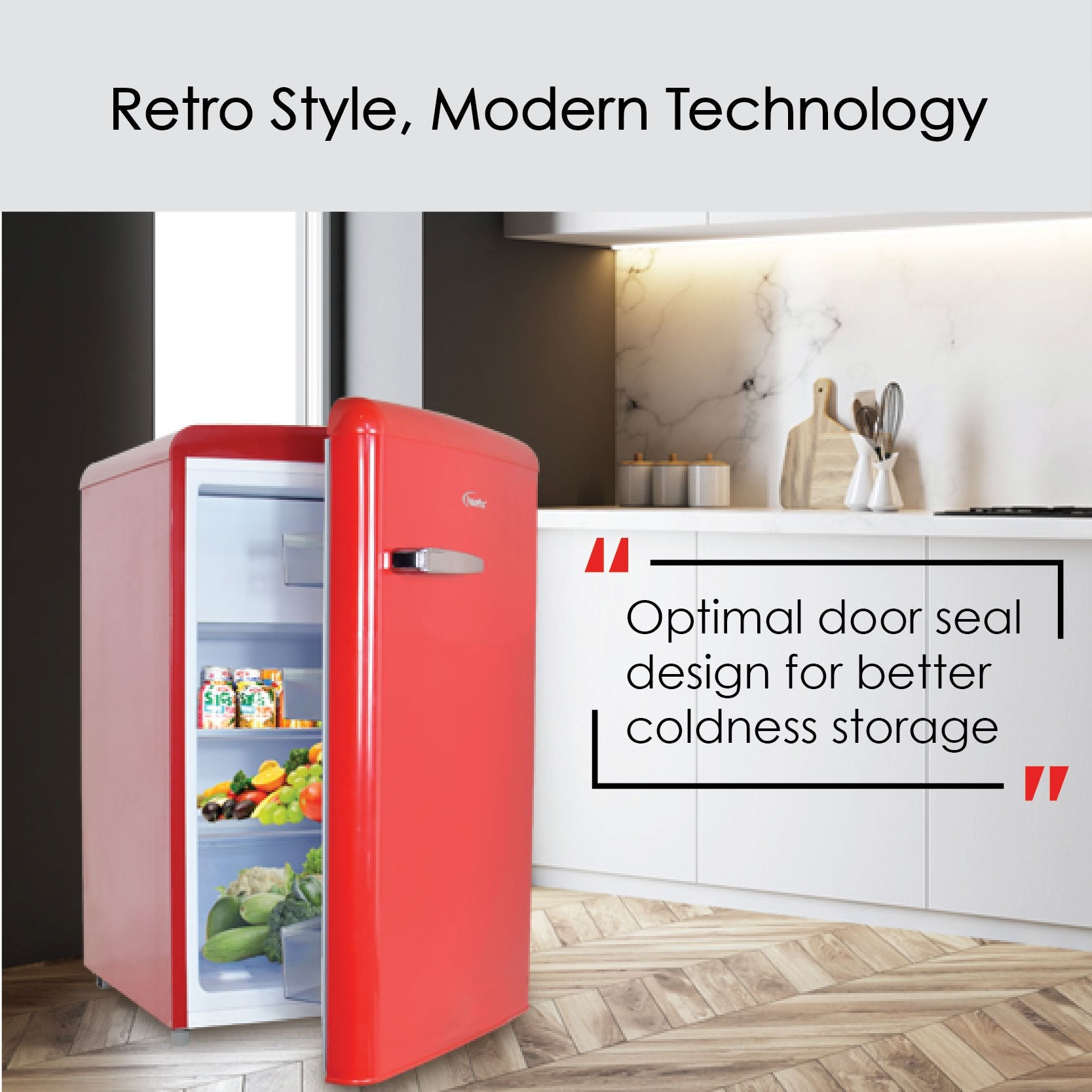 PowerPac 106L 1 Door Retro Fridge with Freezer - Retro Red (PPF108R)