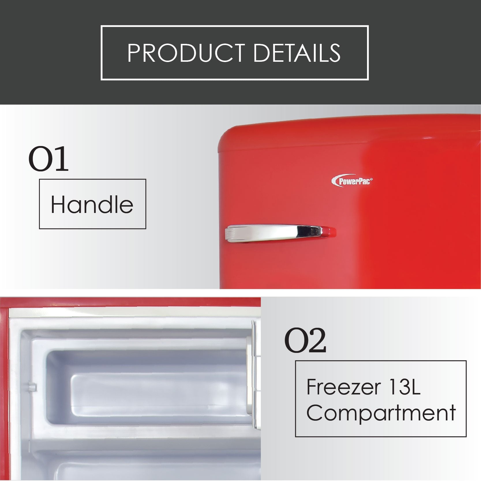 PowerPac 106L 1 Door Retro Fridge with Freezer - Retro Red (PPF108R)