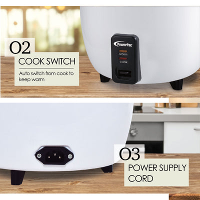 PowerPac 1L Rice Cooker with Aluminium Inner Pot (PPRC4)